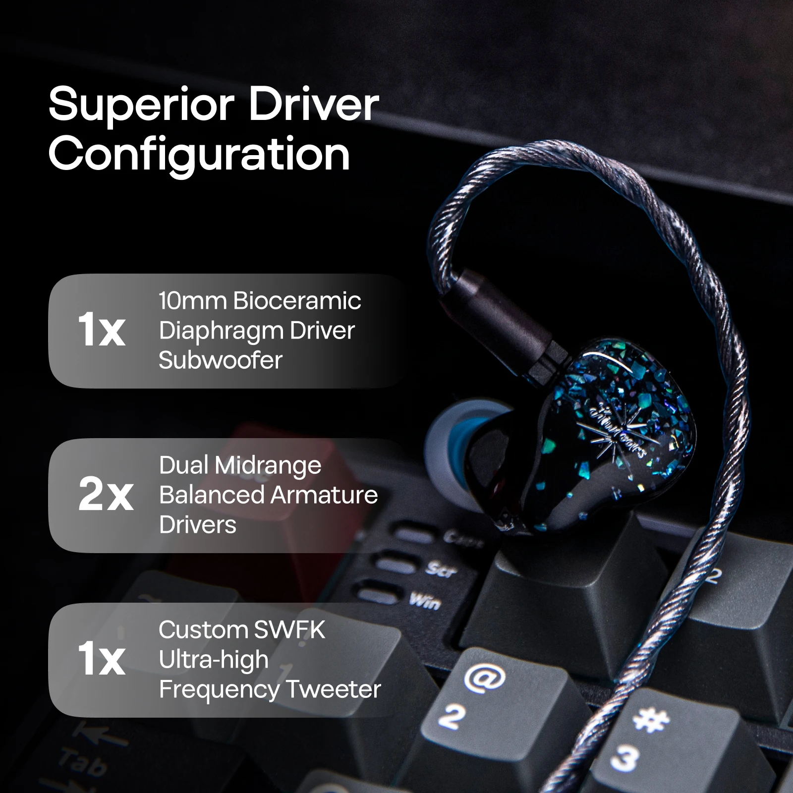 Kiwi Ears Astral 1DD+6BA Hybrid IEM Earphone Professional