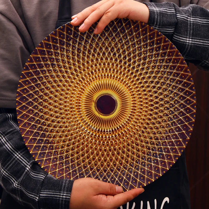 

American-style Glass Saucer Pineapple Pattern Plating Process Dinner Plate Tableware Set Western Food Grid Plate Gold Set Diner