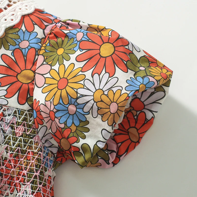 Vintage Baby Girls Summer 2025 New Kids Clothes Dress Holiday Cartoon Flowers Dresses Children's Clothing Vestidos Cotton