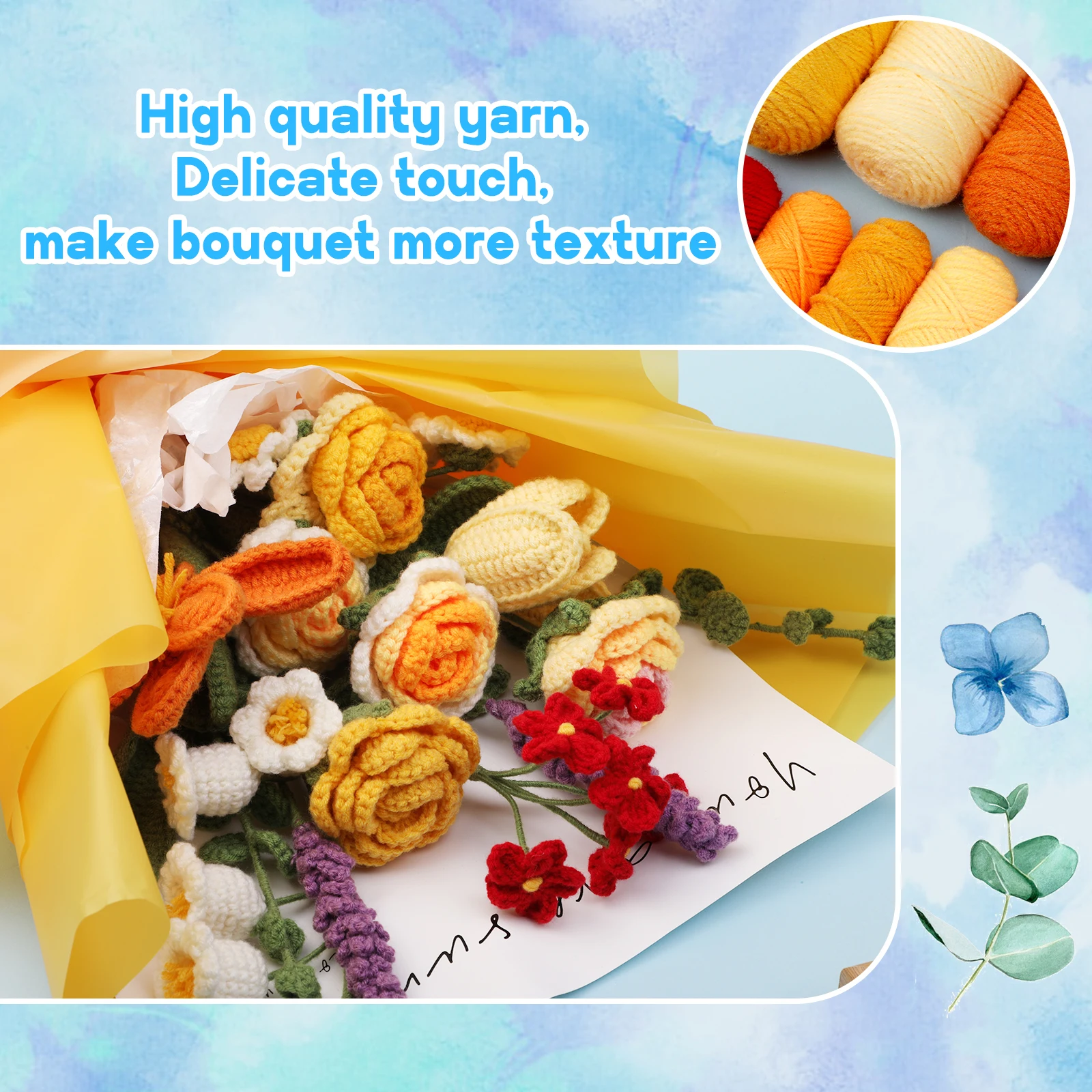 Rose Flowers Bouquet Crochet Kit Crochet Kit for Beginners Step-by-Step Instructions for Anniversary Day Gift crochet kit