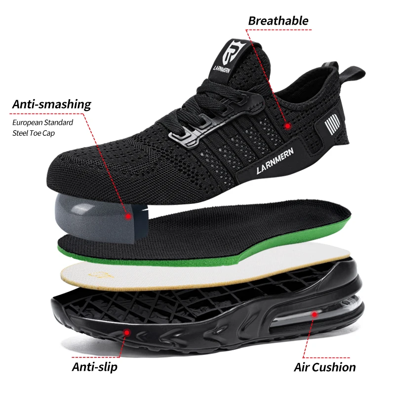 LARNMERN Safety Shoes Men Non Slip Steal Toe Shoes Slip On Lightweight Breathable Anti smashing Shockproof Work Sneaker