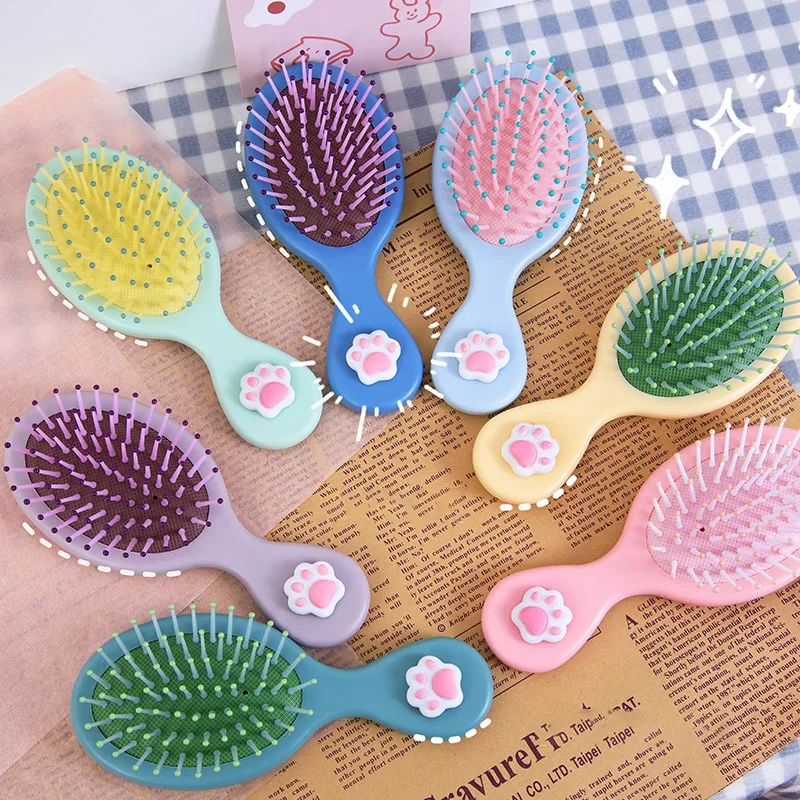Cute Candy Color Cat Claw Bow Anti-screw Hair Brush Comb Massage Portable Untangling Home Bath Hairbrush For Women Baby Things
