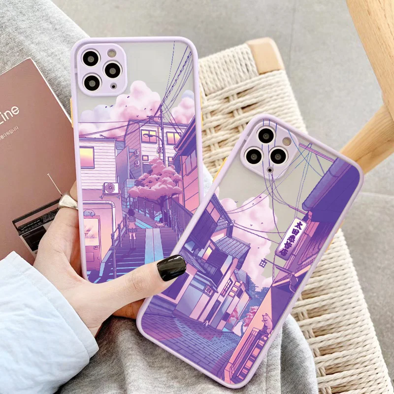 Anime-Inspired Matte Purple Street View Phone Case