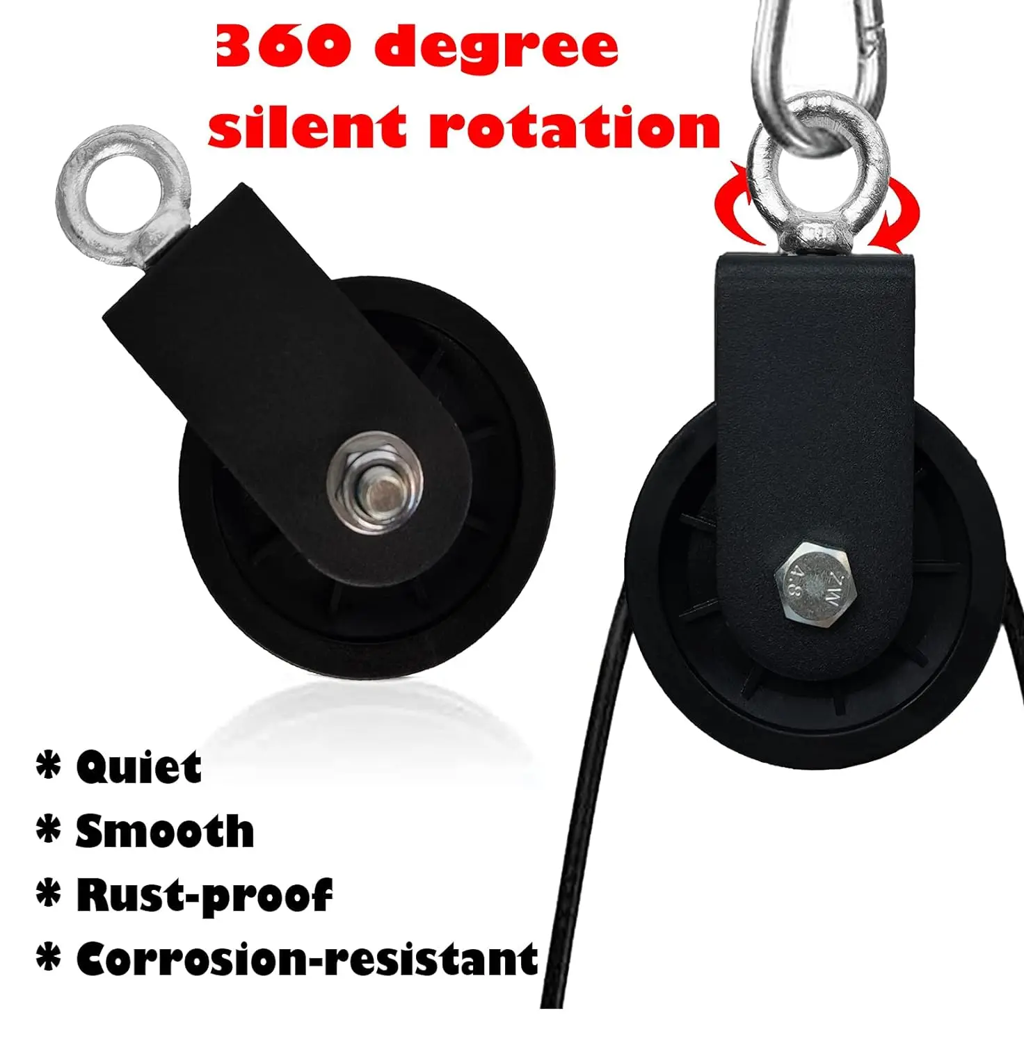 360 Degree Rotation Silent Nylon Gym Cable Pulley Hanging Straps Carabiner LAT Pulley System DIY Attachment Accessories gym accessories fitness cable pulley fitness pulley cable fitness pulley