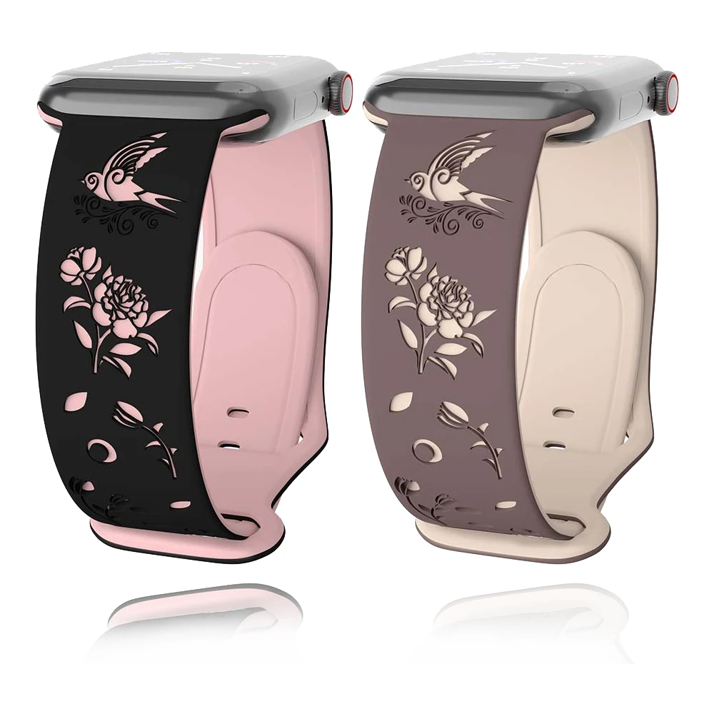 Floral Engraved Silicone Watch Band Bracelet