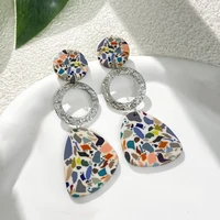 AENSOA Colorful Marbled Abstract Pattern Polymer Clay Earrings For Women Geometric Irregular Drop Earrings Wholesale Jewelry 5