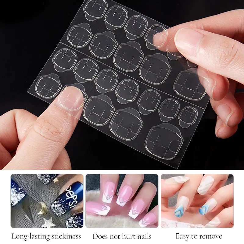 Nail Glue 10 Sheets Double Sided Nail Glue False Nails Accessories Reusable Adhesive Fake Nails Sticker Manicure Tools