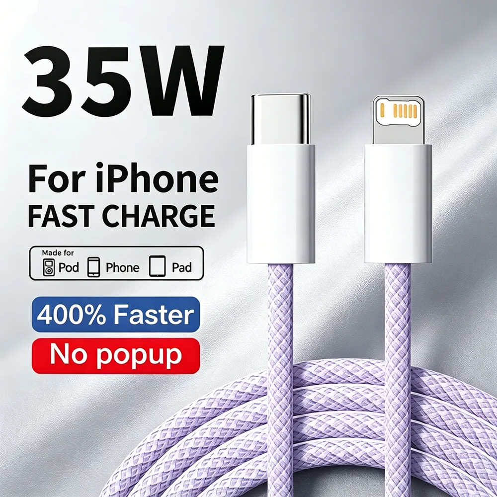 PD 35W Fast Charging Weaving Cable For iPhone 11 12 13 mini 14 Pro Max X XR XS Max 7 8 Plus Quick Charge USB-C Data Cable 1m 2m