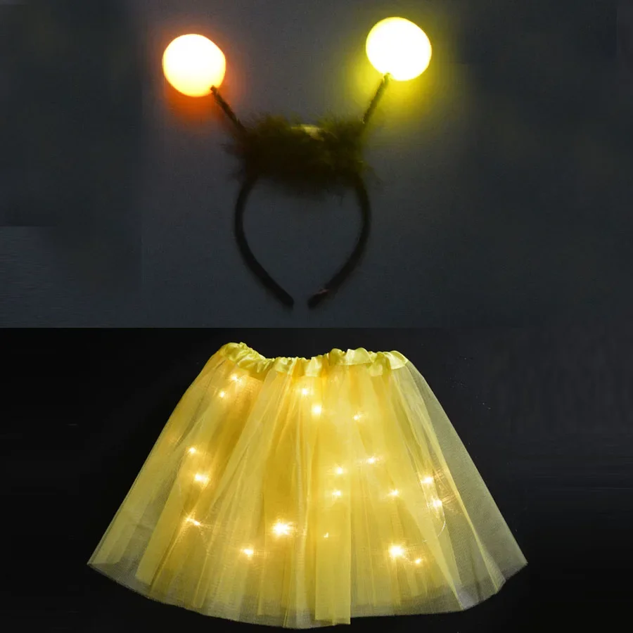 

Glowing LED Light Women Girl Yellow Bee Costume Birthday Party Skirt Headband Wedding Decoration Festival Christmas