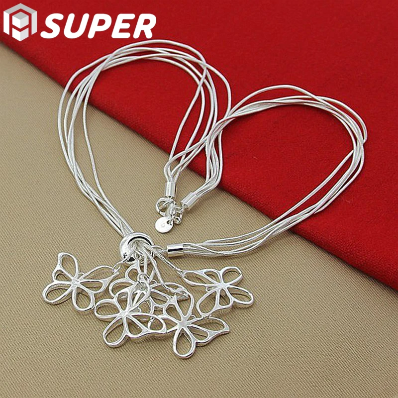 

925 Sterling Silver Five Butterfly Snake Chain Necklace For Women Wedding Engagement Fashion Jewelry