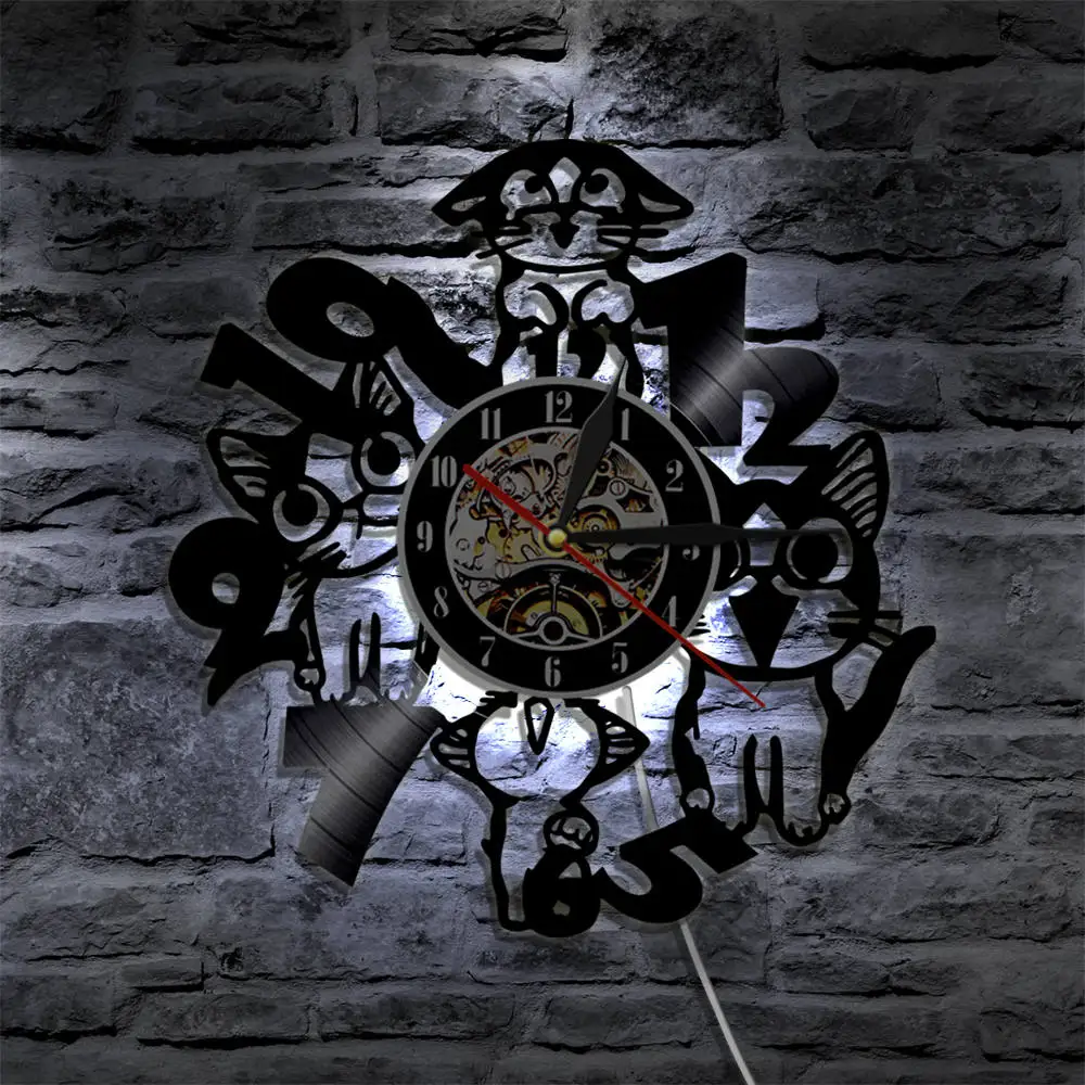 Orologio Da Parete Per Gatti Kitty Silhouette Cats Meow Wall Art Orologio Da Record In Vinile Divertente Gattino Decorazioni Per La Casa Orologio Da P