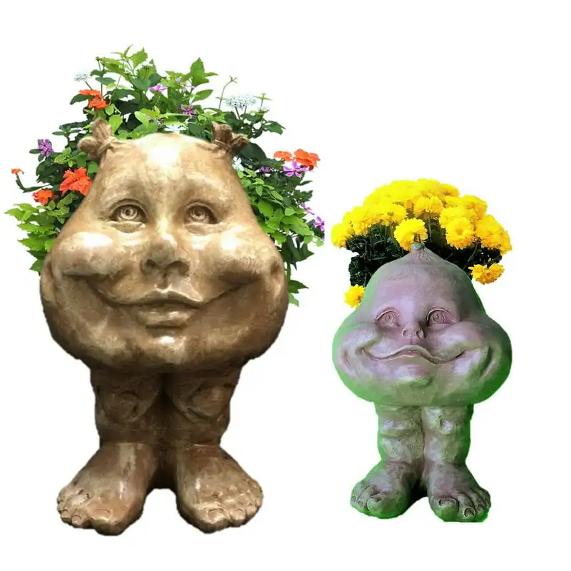 

Sister Suzy Q & Baby the Face Humorous Statue Planter Pot