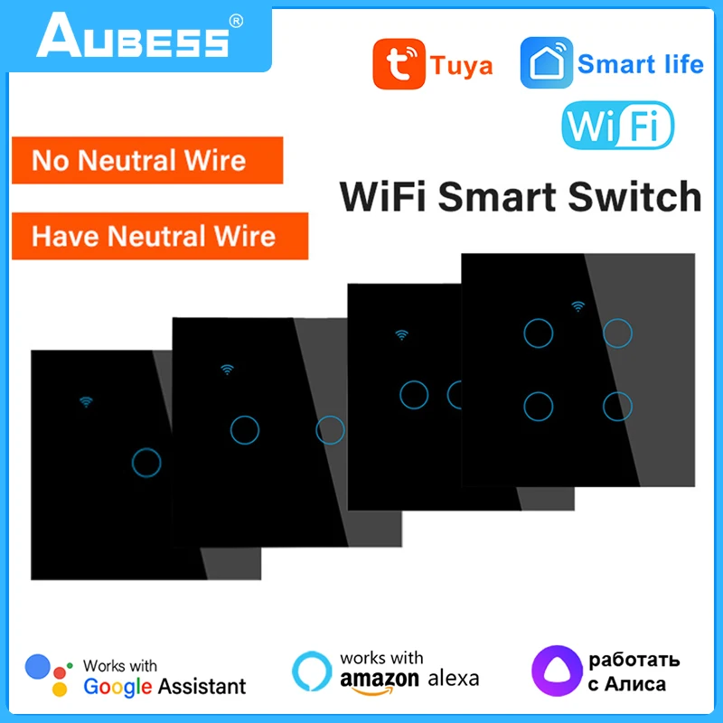 Фото Умный выключатель Tuya, сенсорный выключатель с Wi-Fi, для дистанционного управления, с нулевым проводом, не требует нейтрального провода, для Alexa Google Home Alice №1