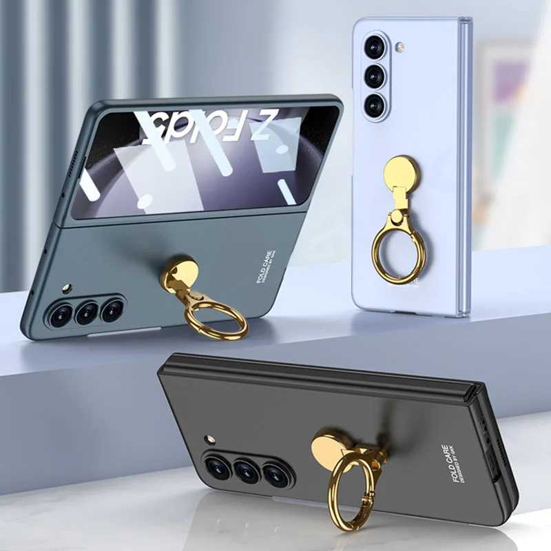 

Оригинальный чехол GKK для Samsung Galaxy Z Fold 5, противоударный чехол со стеклянным покрытием и кольцом-подставкой, Матовый Жесткий чехол для Galaxy Z Fold5