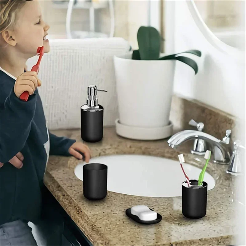 Luxury Bathroom Accessories Plastic Toothbrush Holder Cup Soap Dispenser Dish Toilet Holder Pump Bottle Cup 4pcs Bathroom Set