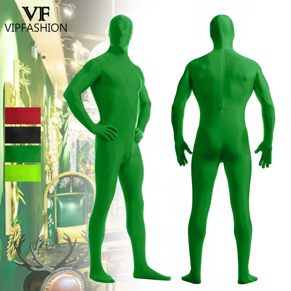

VIP FASHION Adult Zentai Bodysuit Full Cover Jumpsuits Men In Black Green Screen Stealth Costume Back Zipper Performance Outfits