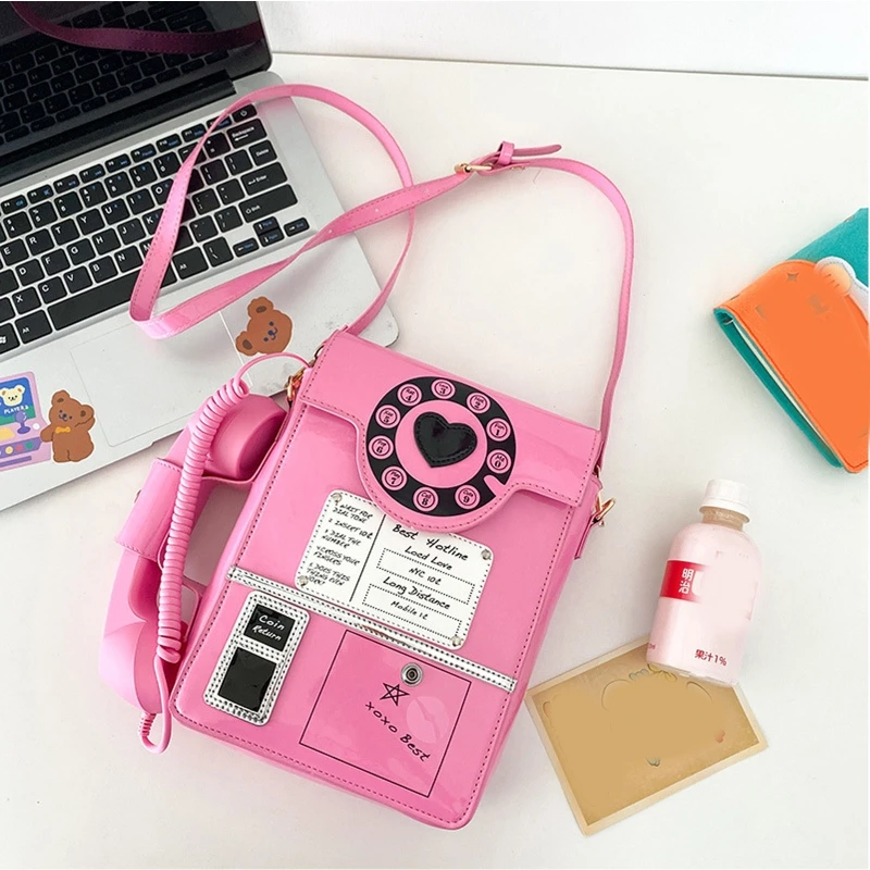 Women Telephone Shaped Handbag and Purses Retro Phone Top-Handle Shoulder Bags Crossbody for Totes Adjustable Strap for Girls