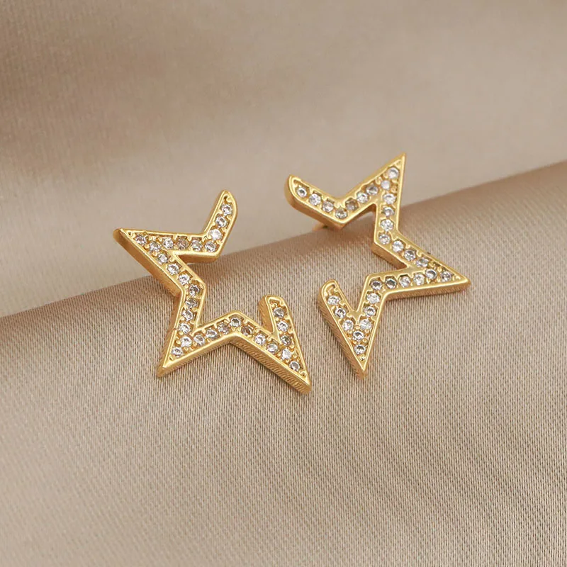 New Design Crystal Star Stud Earrings Fashion Brand Jewelry Zirconia Flower Earrings for Women Party Accessories - Image 2