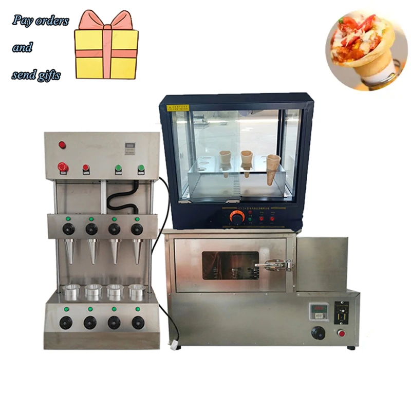 

4-Mold Pizza Cone Processing Machine, Commercial Household Oven Machine With Glass Display Cabinet