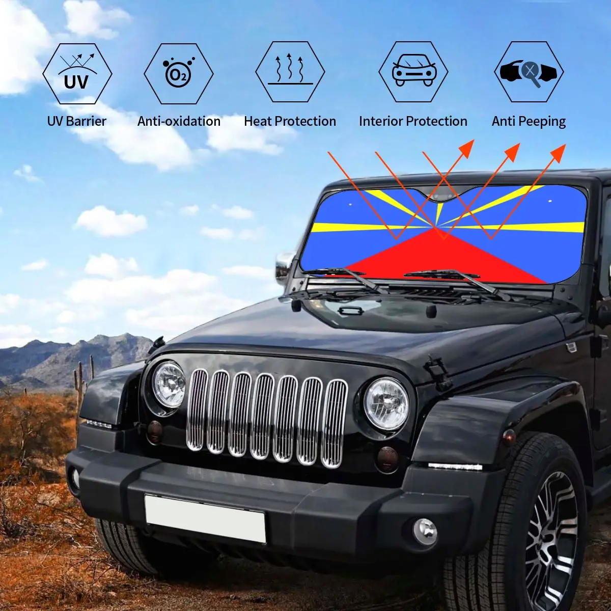 Reunion Island Flag Car Windshield Sunshade Foldable Sun Blocker Car Window Shades