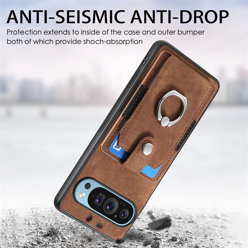 Luxury Leather Magnetic Wallet Case with Ring Stand and Card Slot Cover