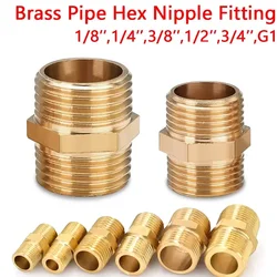 Brass Pipe Hex Nipple Fitting 1/8" 1/4" 3/8" 1/2" 3/4" 1" BSP Male Thread Quick Adapter Coupler Connector for Water Oil Gas