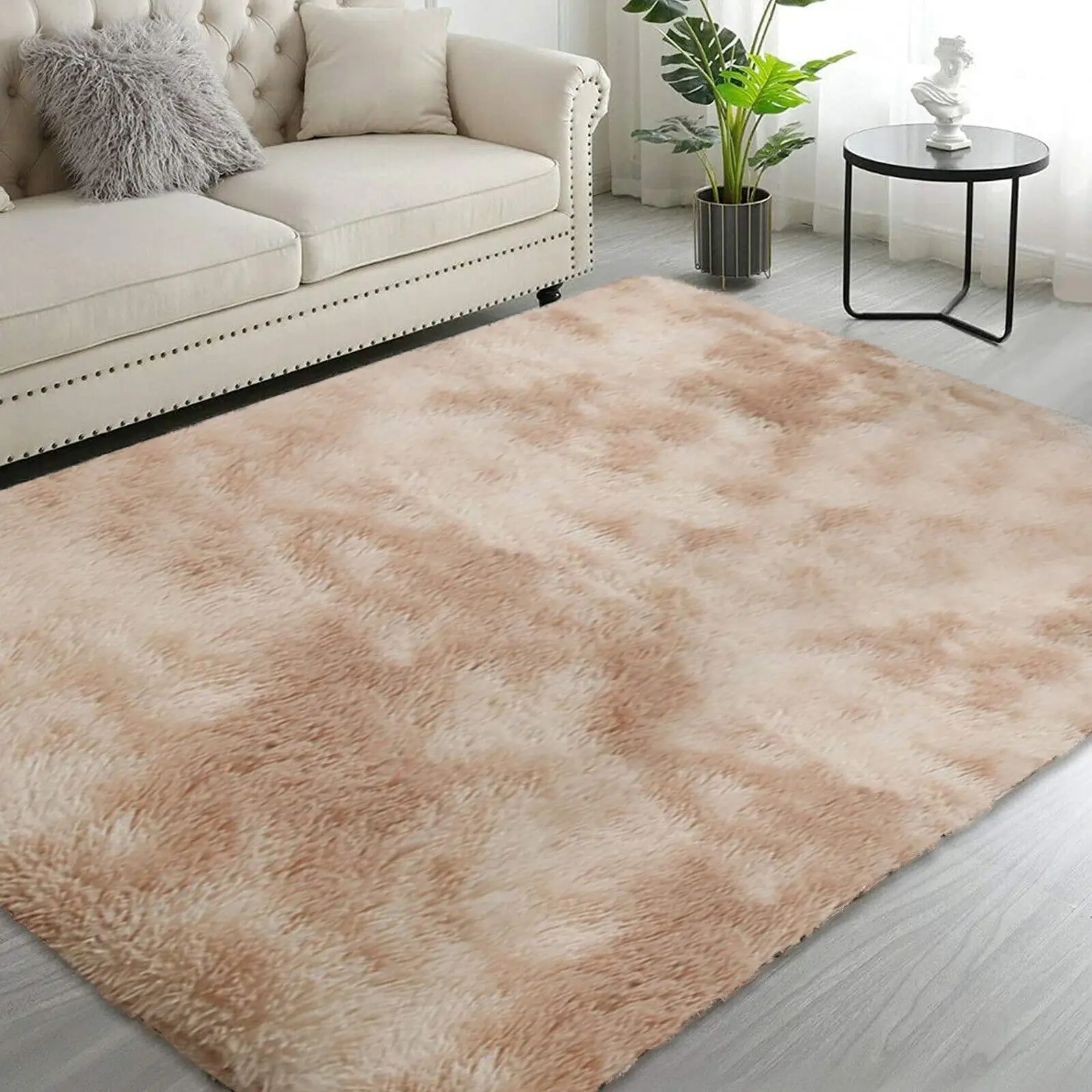 Shaggy Fluffy Faux Fur Area Rug Door Mat Tie Dye Shag Carpet Rugs for Bedroom Living Room Luxury Bed Side Plush Carpets