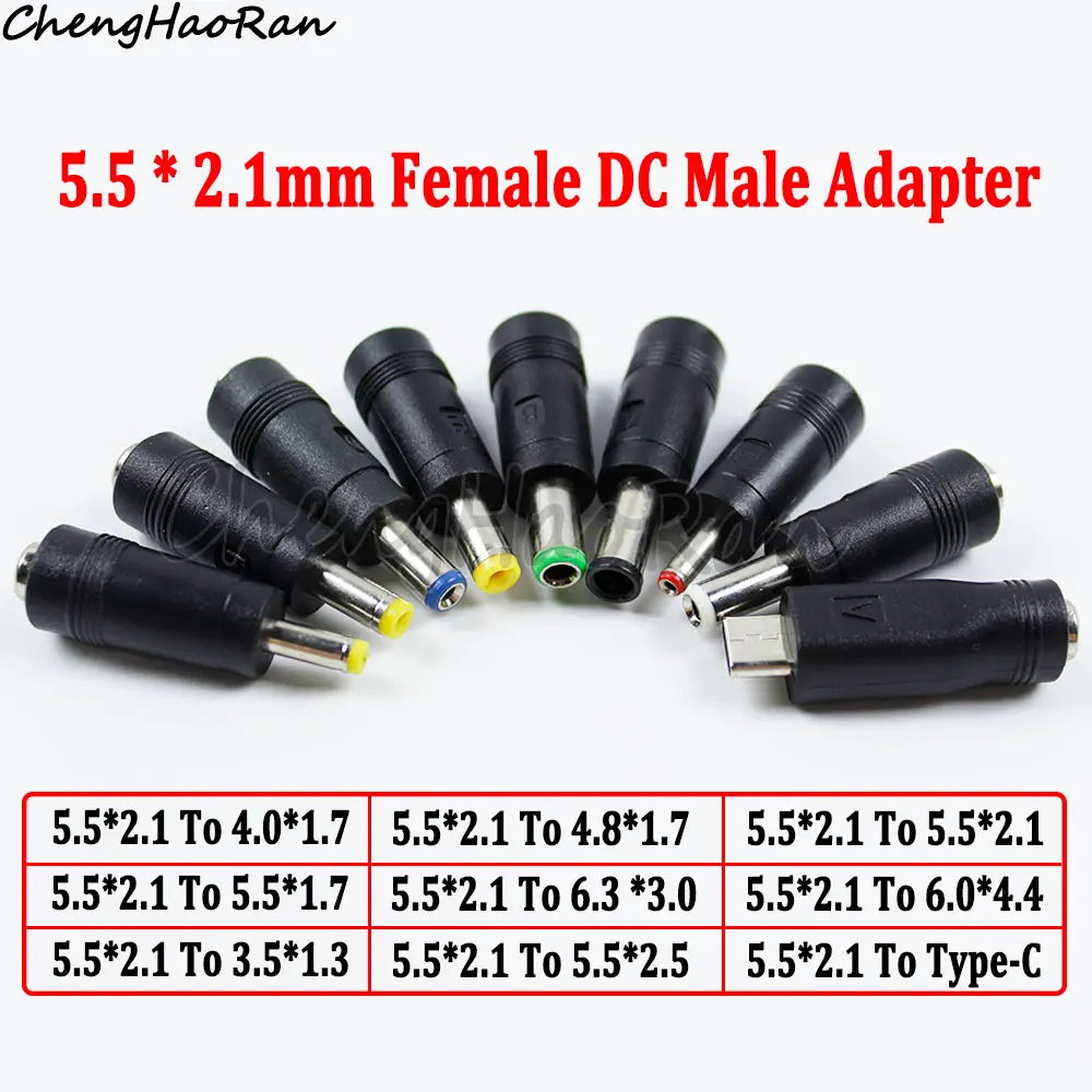 DC Plug Sizes 10 Piece DC Plug Connector Kit - Multiple Size Adapter ...