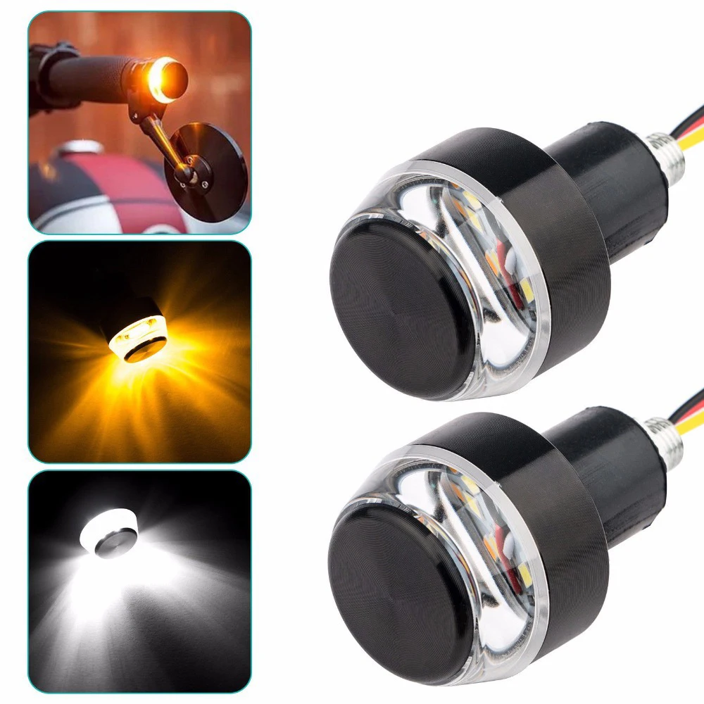 Universal Motorcycle Turn Signal Led Light End Handlebar - 2pcs, Abs, 12v, Black Body