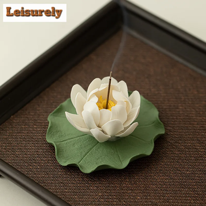 Handcrafted White Lotus Flower Incense Holder Mist Smoking Steamers Incense Burners Aromatherapy Censer Home Supplies Ornaments
