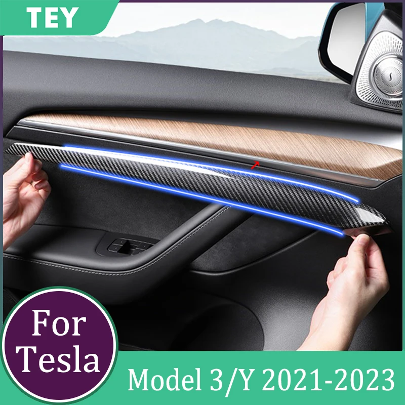

Inner Door Decorative Protective Strips For Tesla Model 3/Y 2021-2023 Accessories 100% Real Carbon Fiber Protection Sticker