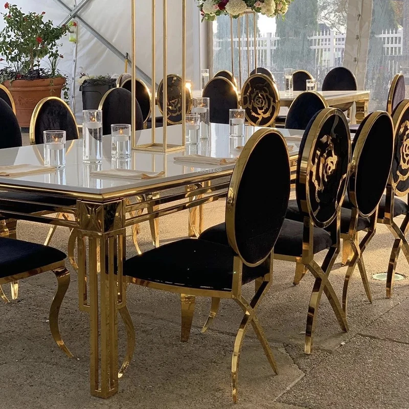 Description Picture 5 of itemLight Luxury Stainless Steel Dining Chairs Modern Home Furniture Simple Metal Backrest Chair for Kitchen Fabric Restaurant Chair