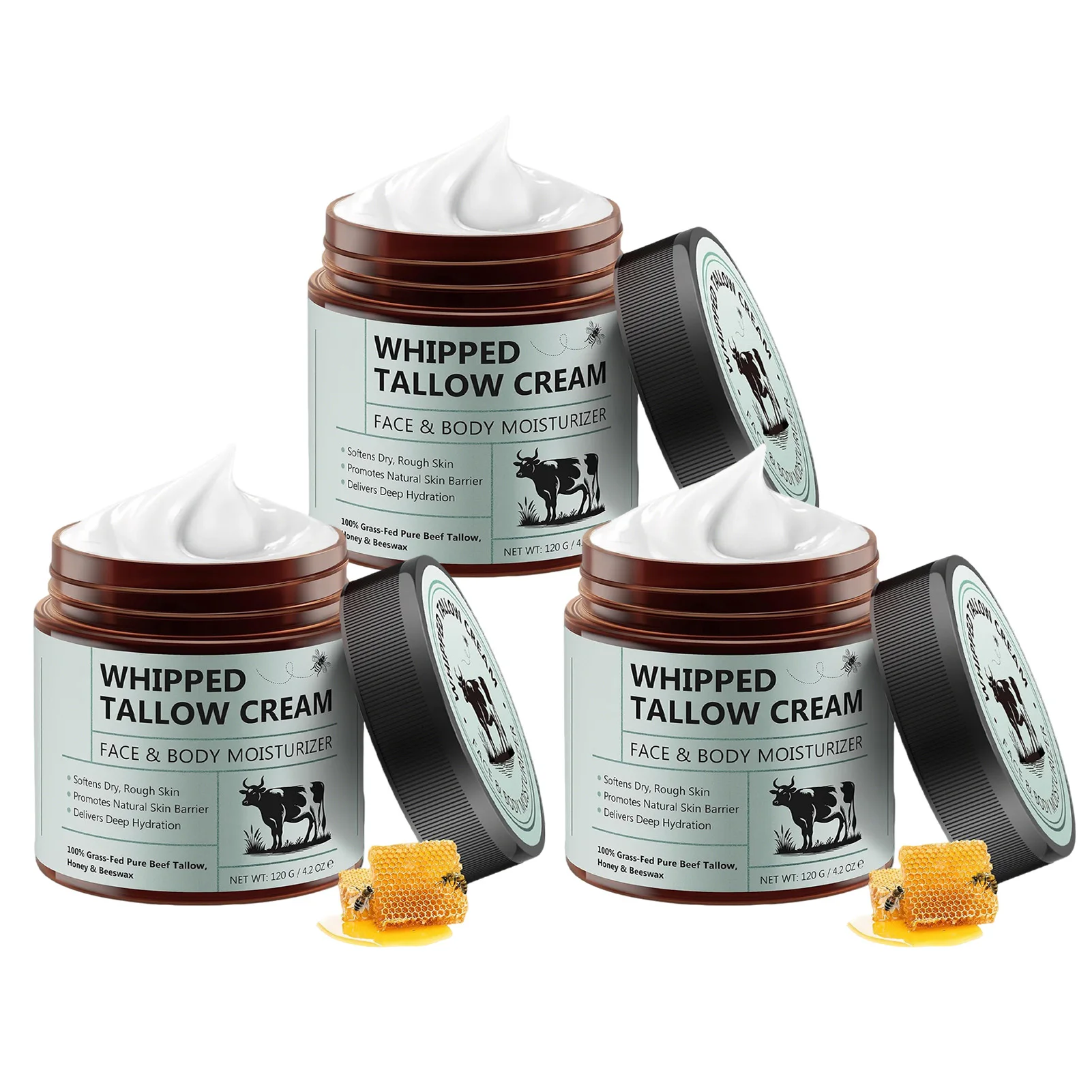 Organic Whipped Tallow & Honey Beeswax Deep Moisturizing Face & Body Cream, 120g