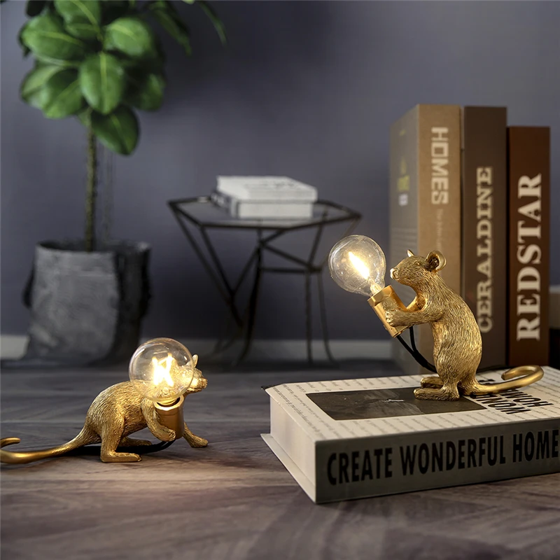 Modern Resin Animal Rat Night Lights Nordic Small Mini Mouse Cute LED Table Lamps Home Decor Desk Lamp Bedside Lighting Fixtures