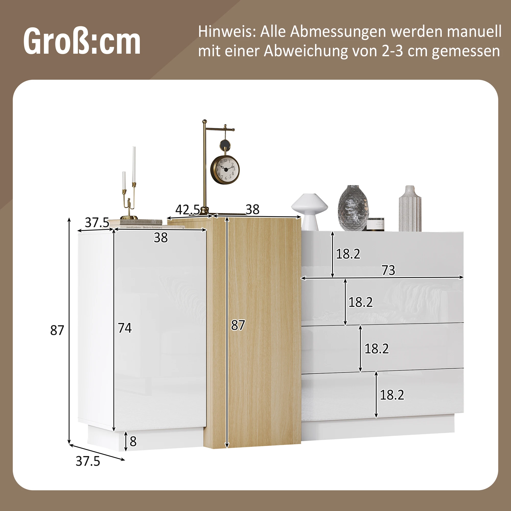 KOMHTOM Weißes Hochglanz-Sideboard Modern - Esszimmerschrank mit Stauraum, Minimalistischer holzfarbener Aufbewahrungsschrank – Detail 8