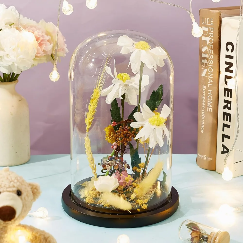 1pc Glass Display Cloche Dome Decorative Glass Dome Cover for Rose Office Home Tabletop Centerpiece Decor 5.91&times;10.04 Inch