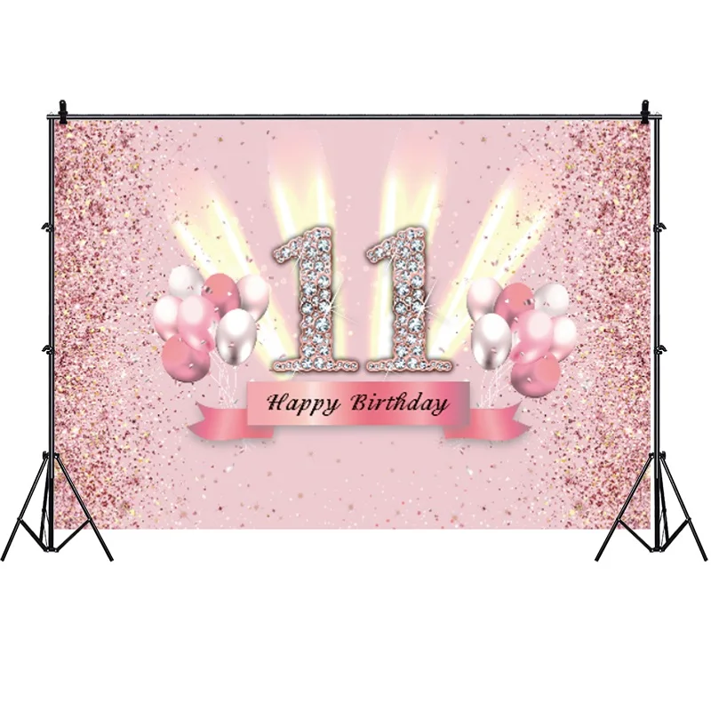 11 Years Old Photo Backdrop Girls Happy Birthday Party Balloon 11th Photography Background Decorations Banner