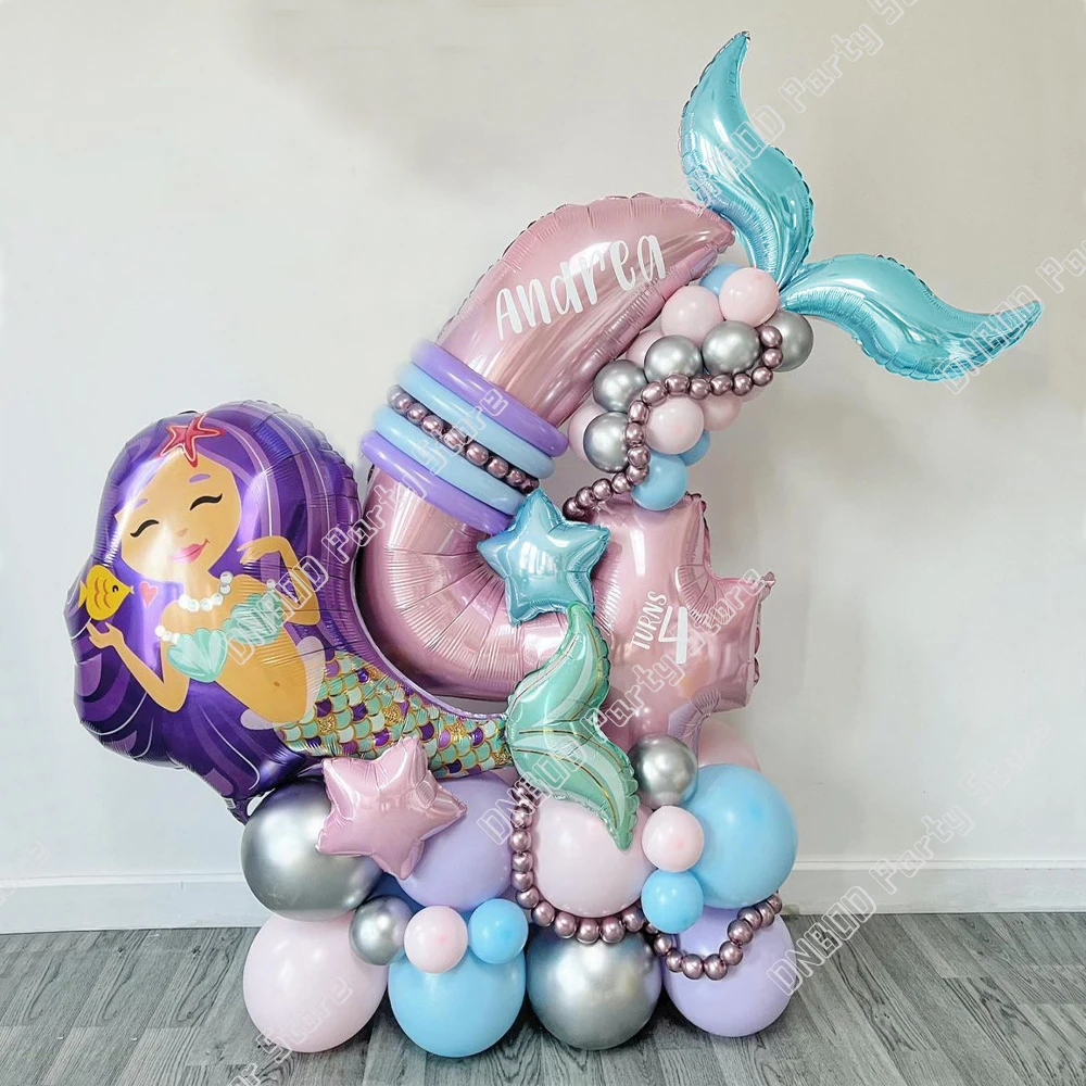 

49Pcs/set Mermaid Party Balloons 40inch Pink 0-9 Number Helium Globos Little Mermaid Theme Girl Princess Birthday Party Decor