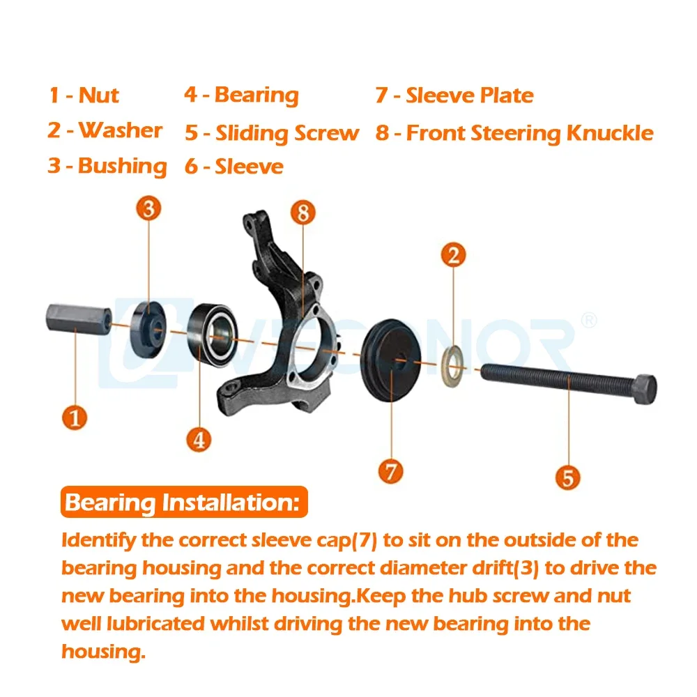 Wheel Bearing Press Kit for Front Wheel Drive Bearing Removal & Installation