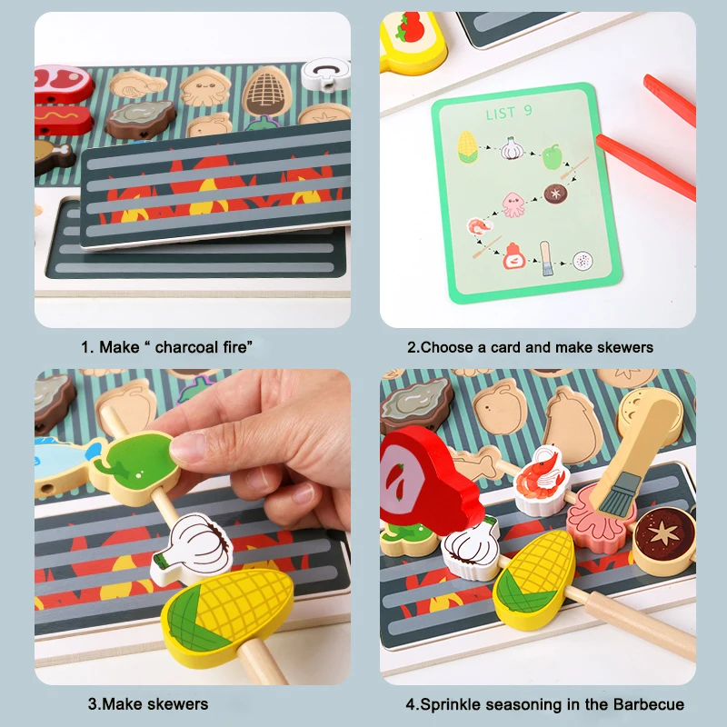Montessori Wooden Pretend Play Kitchen Toys Dessert Puzzle Toys Simulation Barbecue Pretend Role Indoor Game For Toddlers Age 3+ kitchen toys pretend kitchen toys pretend food toys