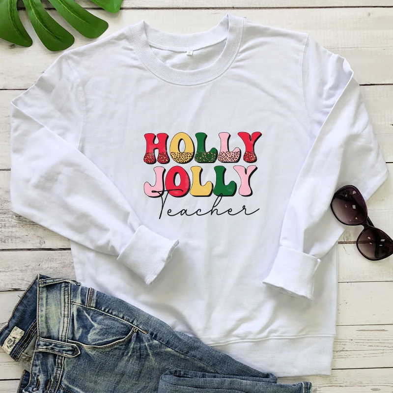 

Цветной Свитшот holly jolly для учеников, винтажный Женский пуловер с длинным рукавом на Рождество