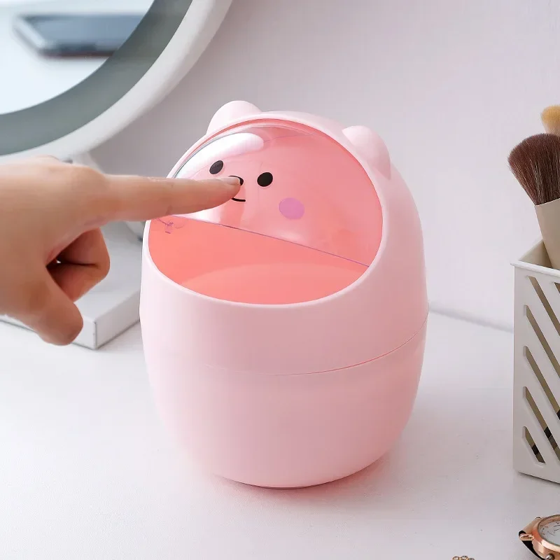 Mini Desktop Bin Small Trash Can Tube with Cover Bedroom Trash Can Garbage Can Clean Workspace Storage Box Home Desk