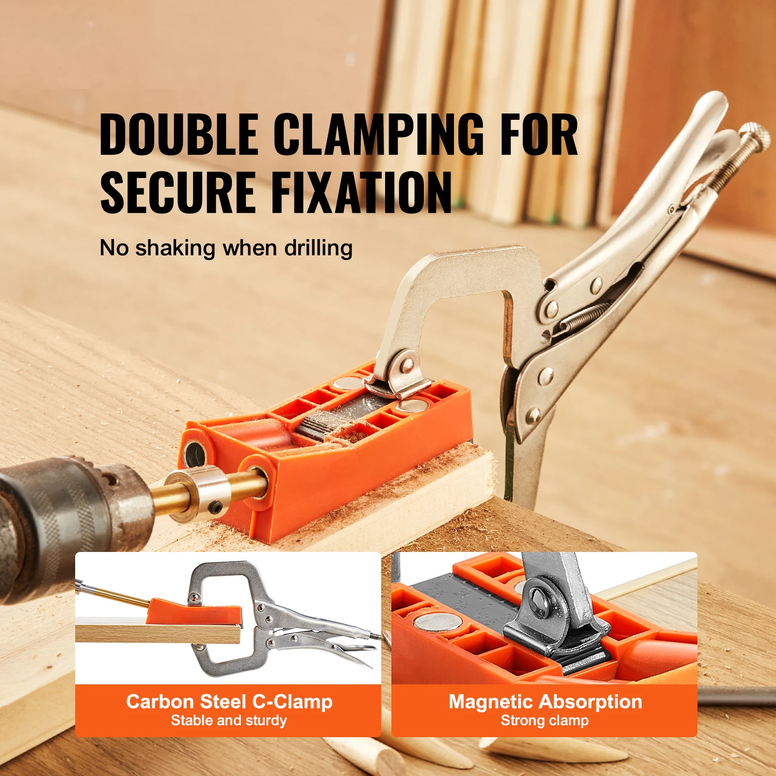 Pocket Hole Jig System with C-clamp for Wood Drilling