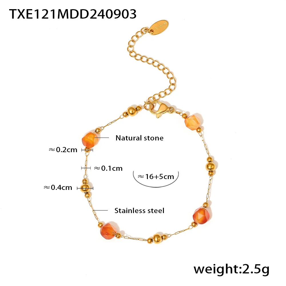 Wunderschöne orange beige Halskette Armband Frauen Set Edelstahl Natursteine Perlen Anhänger weibliche Halsketten Schmuck – Detail 4