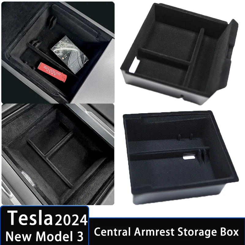 

For Tesla New Model 3 Highland 2024 Central Armrest Storage Box Organizer Center Console Flocking ABS Organizer Car Accessories