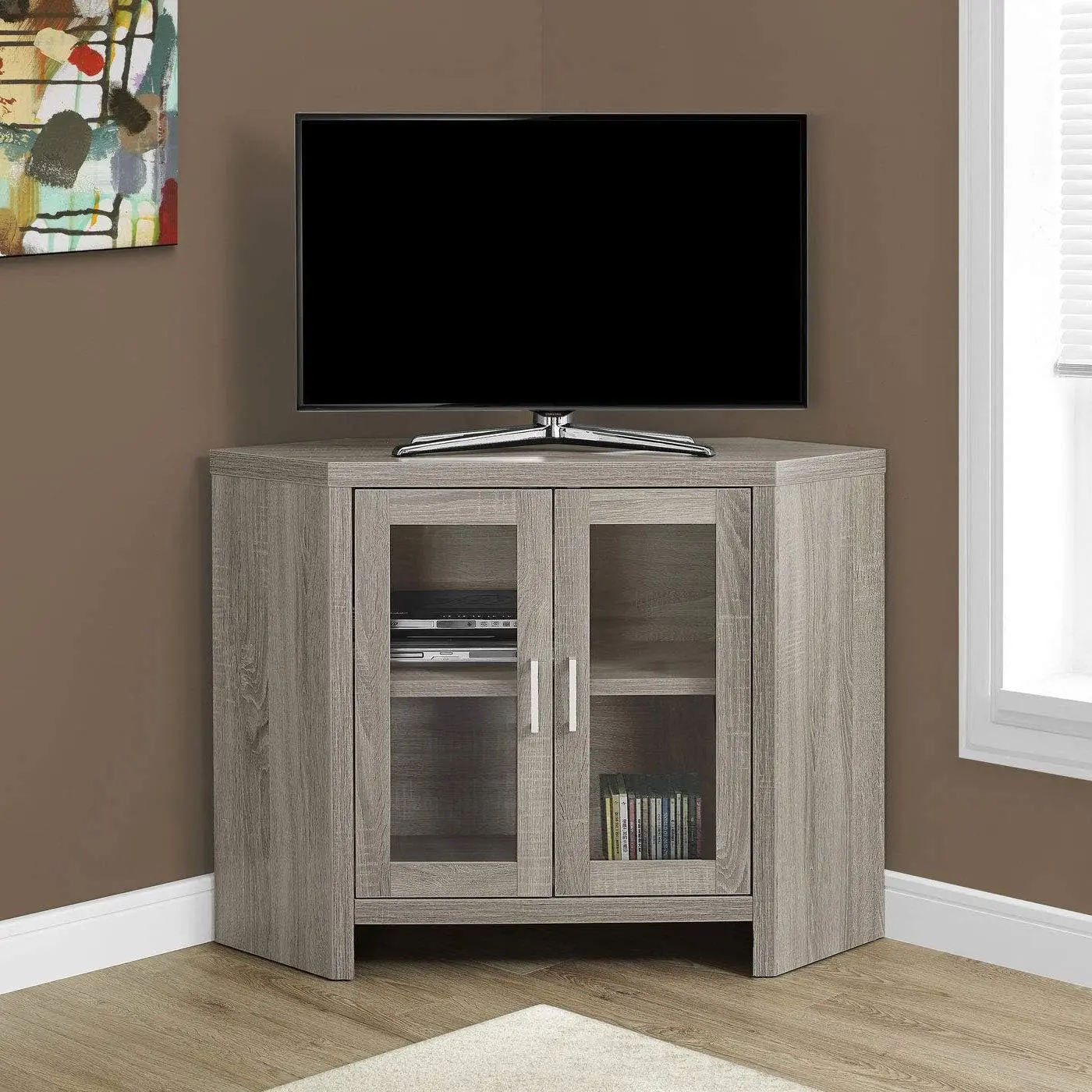 

I Corner with Glass Doors TV Stand,42",Dark Taupe,modern tv stand