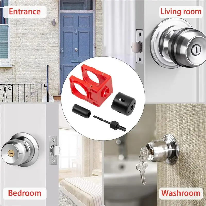 2세트 도어록 설치 키트, 가이드 템플릿이 포함된 목재 도어용 도어록 홀쏘 세트-[A22I Store]