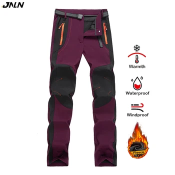 JNLN Women Winter Fleece Pants Warm Waterproof Hiking Pants Outdoor Camping Climbing Skiing Soft Shell Windproof Rain Trousers 1