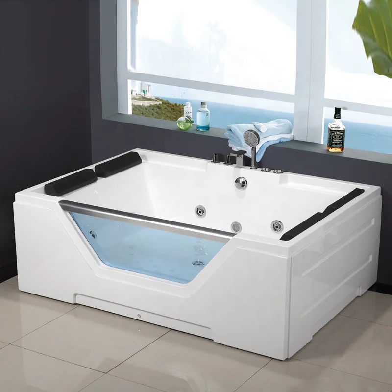 New Modern Acrylic Massage Multi Functional Glass Jacuzi Whirlpools Bathtubs And Bathroom Spa Bath Tub Balboa Led Light Double