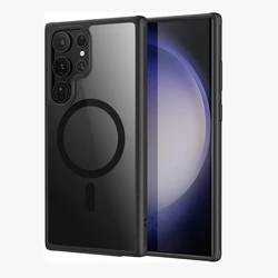 Clear Black Magnetic Mobile Phone Case with Yellowing Resistant Back Cover - S24 Ultra (Black Case)